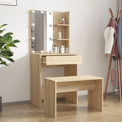 Dressing Table Set with LED Sonoma Oak Engineered Wood Payday Deals