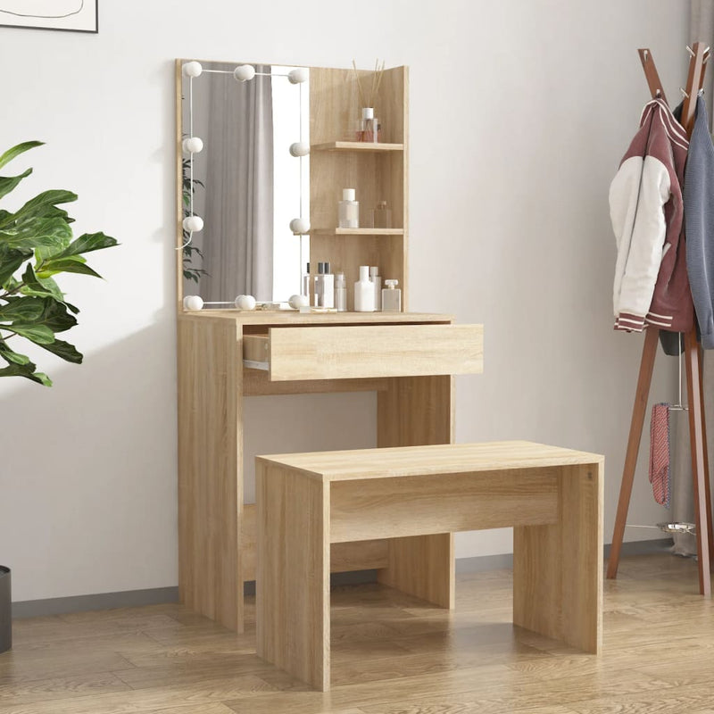 Dressing Table Set with LED Sonoma Oak Engineered Wood Payday Deals