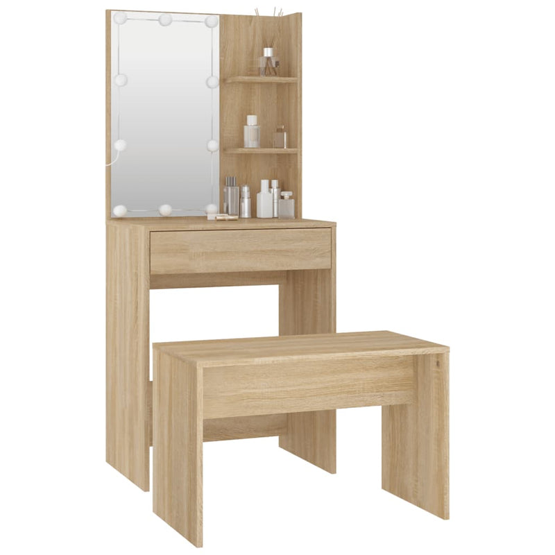Dressing Table Set with LED Sonoma Oak Engineered Wood Payday Deals