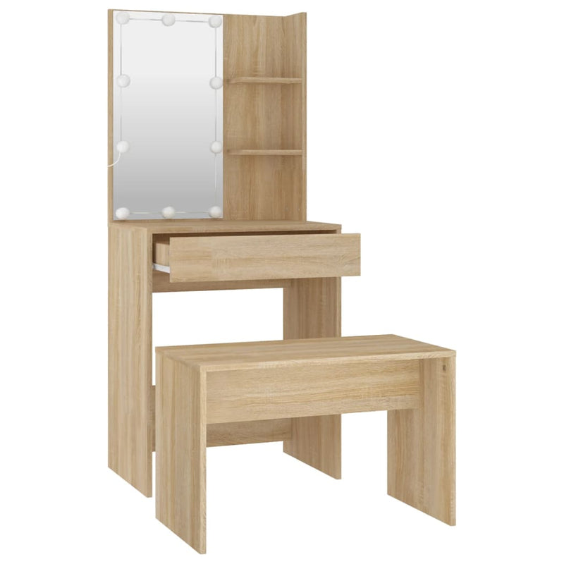 Dressing Table Set with LED Sonoma Oak Engineered Wood Payday Deals