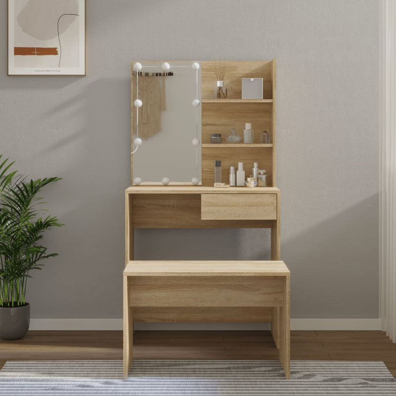 Dressing Table Set with LED Sonoma Oak Engineered Wood Payday Deals