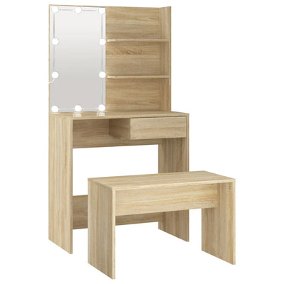 Dressing Table Set with LED Sonoma Oak Engineered Wood Payday Deals