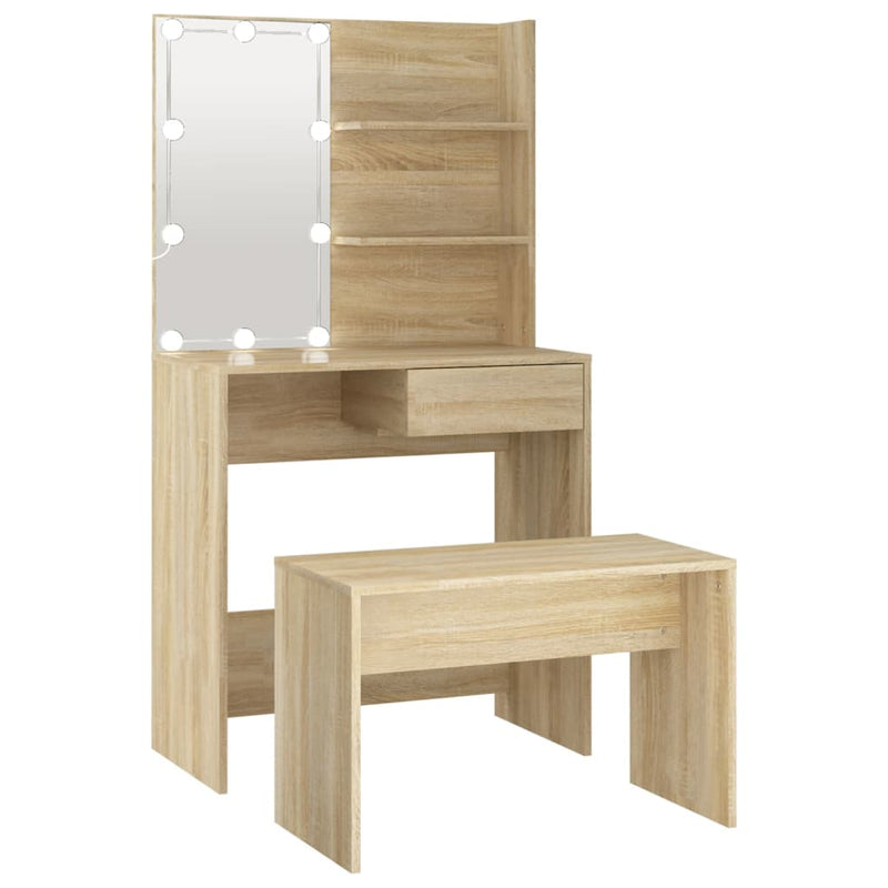 Dressing Table Set with LED Sonoma Oak Engineered Wood Payday Deals
