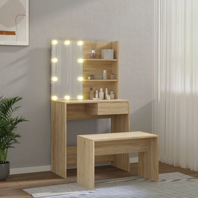 Dressing Table Set with LED Sonoma Oak Engineered Wood Payday Deals
