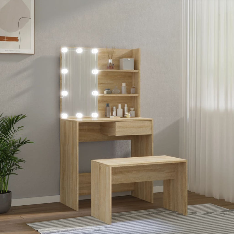 Dressing Table Set with LED Sonoma Oak Engineered Wood Payday Deals