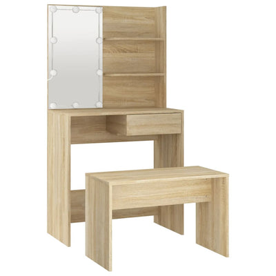 Dressing Table Set with LED Sonoma Oak Engineered Wood Payday Deals