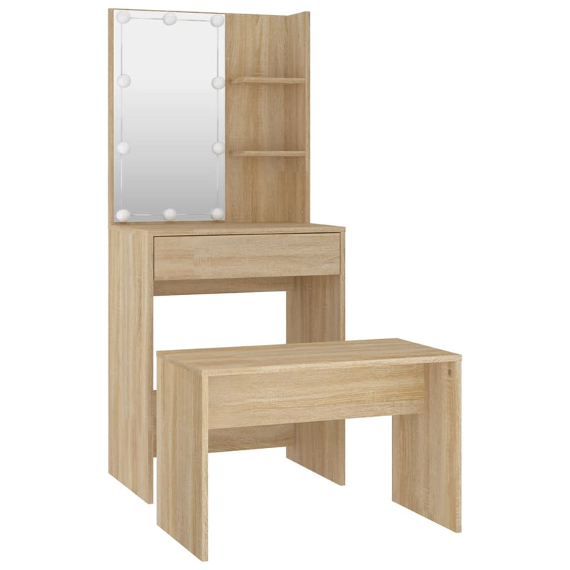 Dressing Table Set with LED Sonoma Oak Engineered Wood Payday Deals