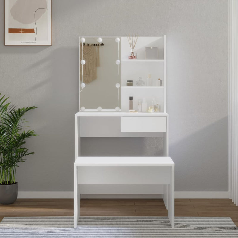 Dressing Table Set with LED White Engineered Wood Payday Deals