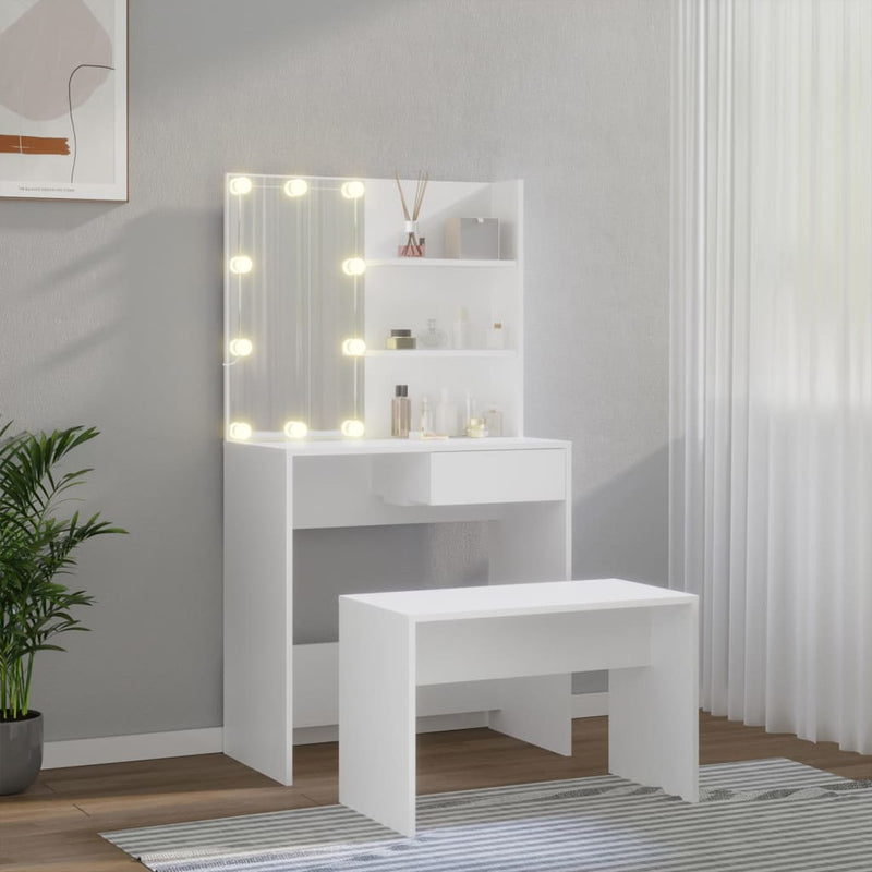 Dressing Table Set with LED White Engineered Wood Payday Deals