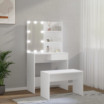 Dressing Table Set with LED White Engineered Wood Payday Deals