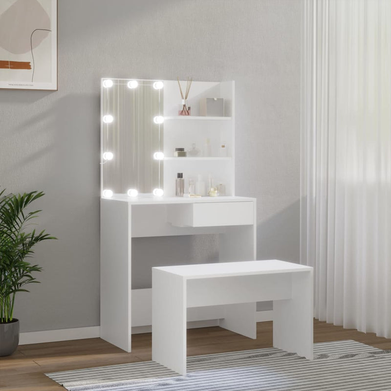 Dressing Table Set with LED White Engineered Wood Payday Deals