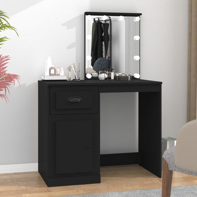 Dressing Table with LED Black 90x50x132.5 cm Engineered Wood Payday Deals