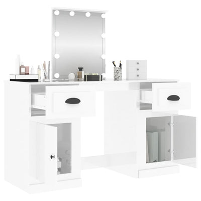 Dressing Table with LED High Gloss White 130x50x132.5 cm Payday Deals