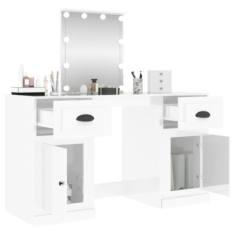 Dressing Table with LED High Gloss White 130x50x132.5 cm Payday Deals