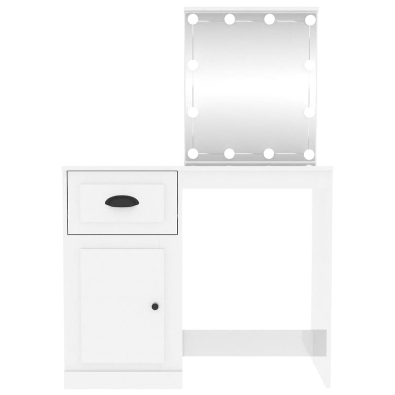 Dressing Table with LED High Gloss White 90x50x132.5 cm Engineered Wood Payday Deals
