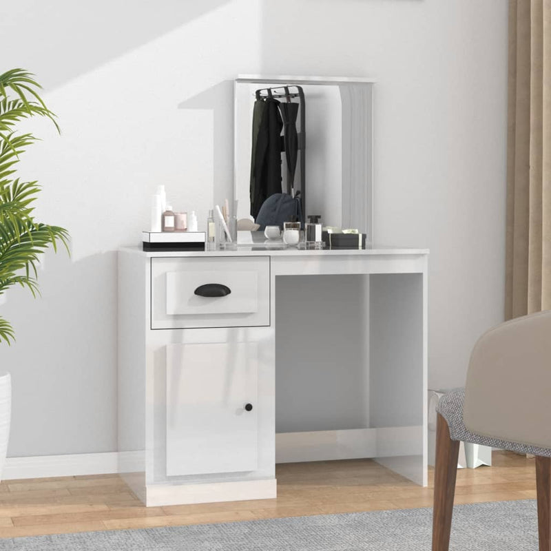 Dressing Table with Mirror High Gloss White 90x50x132.5 cm Engineered Wood Payday Deals