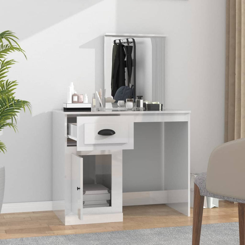 Dressing Table with Mirror High Gloss White 90x50x132.5 cm Engineered Wood Payday Deals