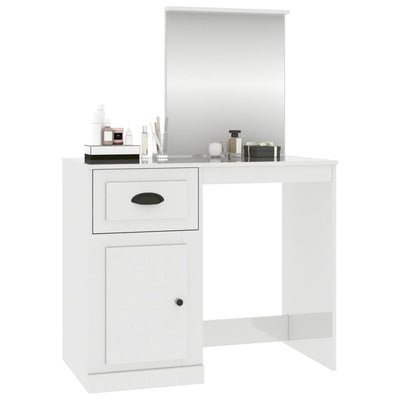 Dressing Table with Mirror High Gloss White 90x50x132.5 cm Engineered Wood Payday Deals