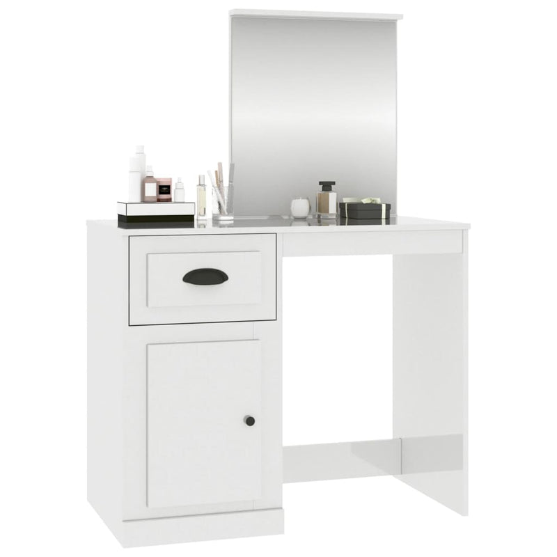 Dressing Table with Mirror High Gloss White 90x50x132.5 cm Engineered Wood Payday Deals