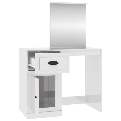 Dressing Table with Mirror High Gloss White 90x50x132.5 cm Engineered Wood Payday Deals