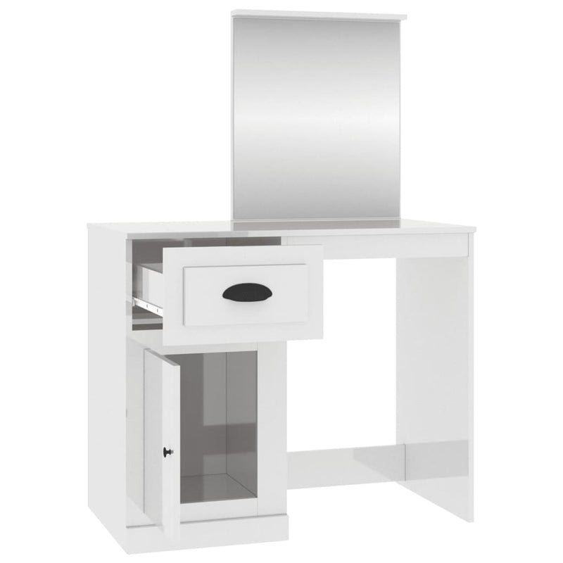 Dressing Table with Mirror High Gloss White 90x50x132.5 cm Engineered Wood Payday Deals