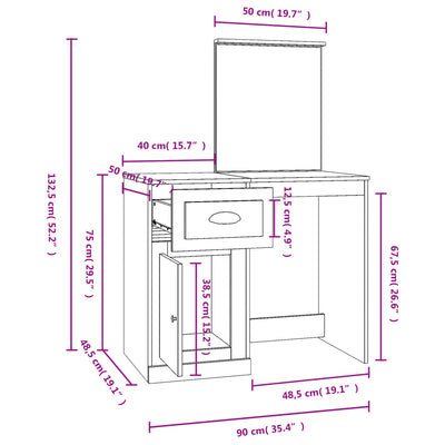 Dressing Table with Mirror High Gloss White 90x50x132.5 cm Engineered Wood Payday Deals