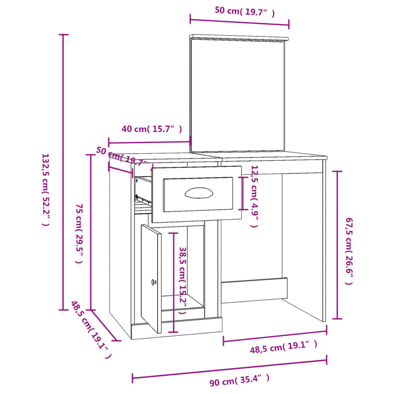 Dressing Table with Mirror High Gloss White 90x50x132.5 cm Engineered Wood Payday Deals