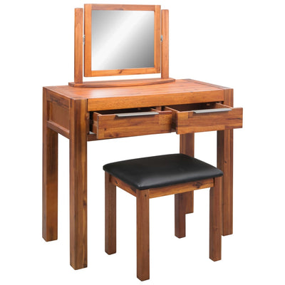 Dressing Table with Stool and Mirror Solid Acacia Wood Payday Deals