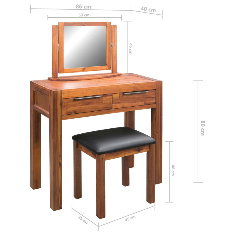 Dressing Table with Stool and Mirror Solid Acacia Wood Payday Deals