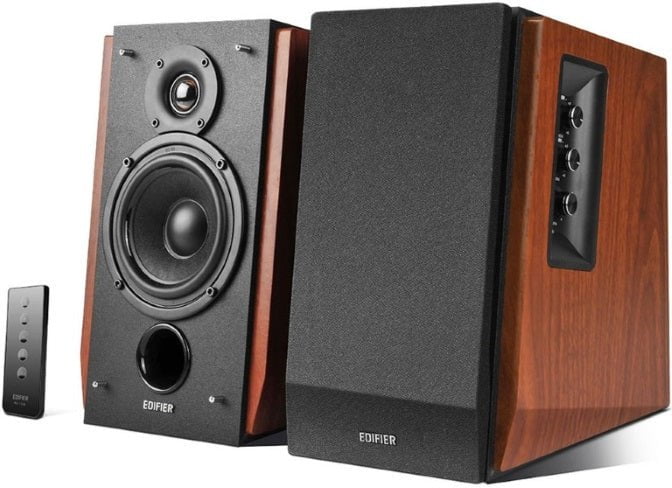 EDIFIER R1700BT Bluetooth Lifestyle Bookshelf Studio Speakers Brown - BT/Dual 3.5mm AUX/Limited Distortion DSP/DRC/Classic Wood Finish/Wireless Remote Payday Deals