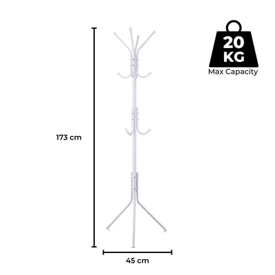 EKKIO 12 Hook Metal Coat Rack Stand with 3-Tier Hat Hanger (White) EK-CRS-100-GQR Payday Deals