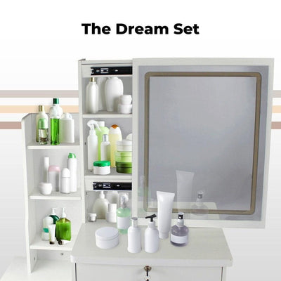 EKKIO Dressing Table White LED Mirror + Stool EK-DT-100-LD Payday Deals