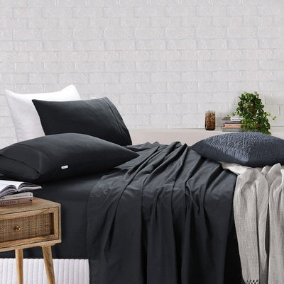 Elan Linen 100% Egyptian Cotton Vintage Washed 500TC Charcoal Double Bed Sheets Set Payday Deals