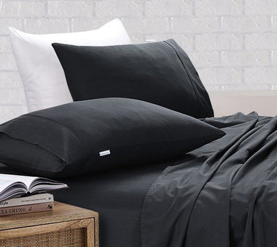 Elan Linen 100% Egyptian Cotton Vintage Washed 500TC Charcoal King Single Bed Sheets Set Payday Deals