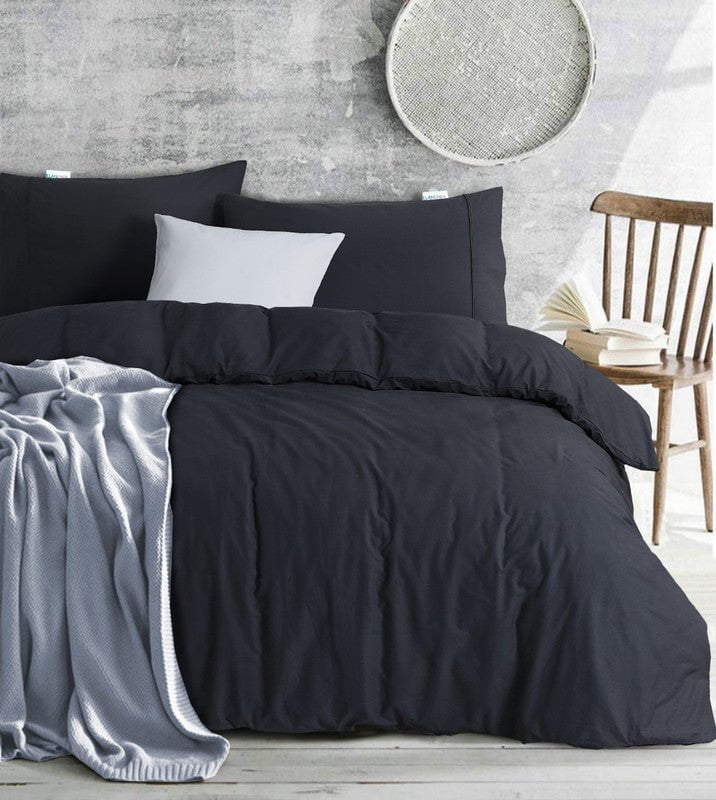 Elan Linen 100% Egyptian Cotton Vintage Washed 500TC Charcoal Super King Quilt Cover Set Payday Deals