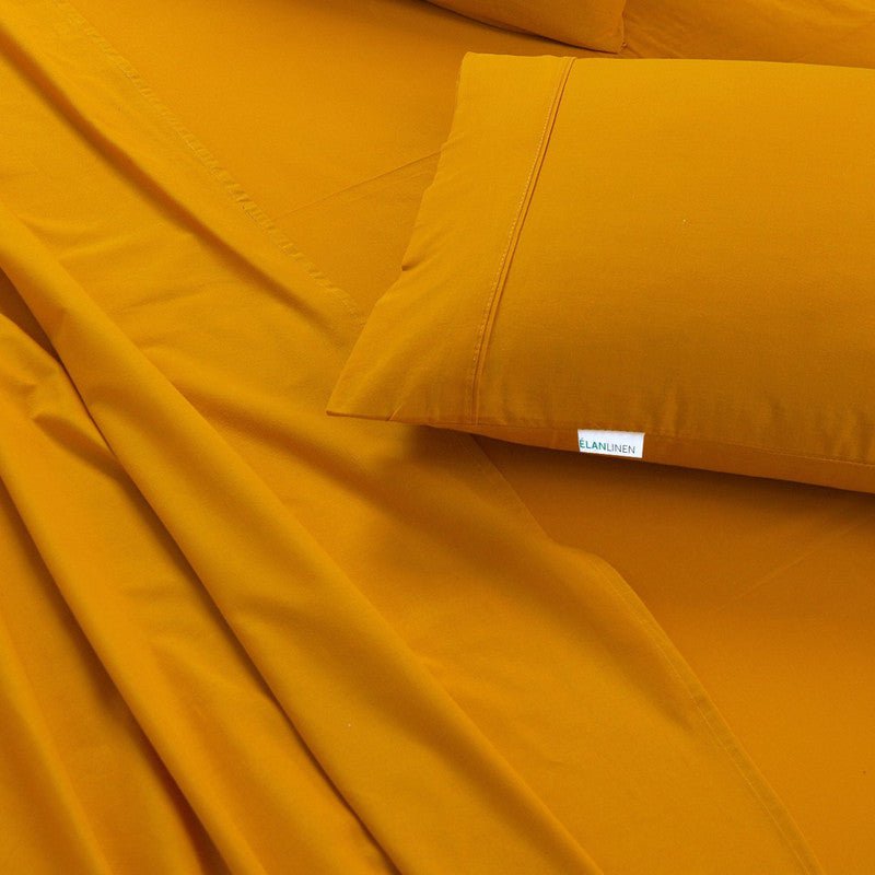 Elan Linen 100% Egyptian Cotton Vintage Washed 500TC Mustard 50 cm Deep Mega Queen Bed Sheets Set Payday Deals