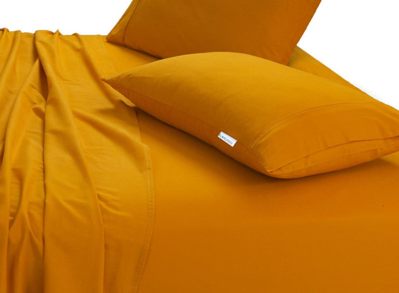 Elan Linen 100% Egyptian Cotton Vintage Washed 500TC Mustard Double Bed Sheets Set Payday Deals