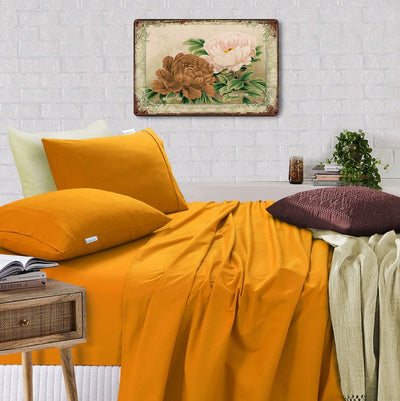Elan Linen 100% Egyptian Cotton Vintage Washed 500TC Mustard King Single Bed Sheets Set Payday Deals