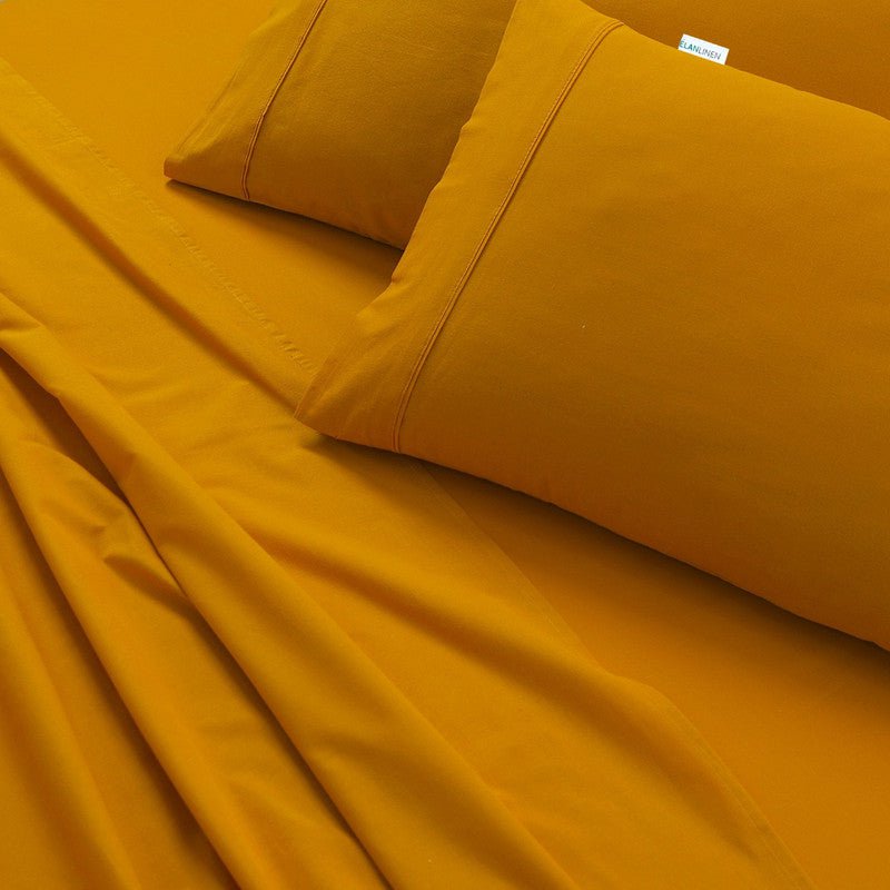 Elan Linen 100% Egyptian Cotton Vintage Washed 500TC Mustard Single Bed Sheets Set Payday Deals