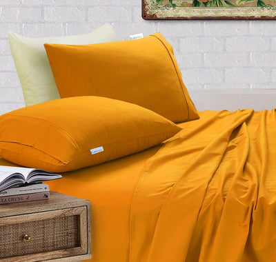 Elan Linen 100% Egyptian Cotton Vintage Washed 500TC Mustard Single Bed Sheets Set Payday Deals