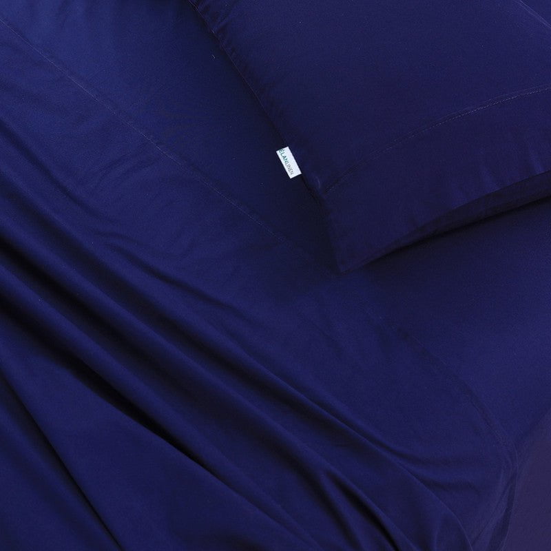 Elan Linen 100% Egyptian Cotton Vintage Washed 500TC Navy Blue 50 cm Deep Mega Queen Bed Sheets Set Payday Deals