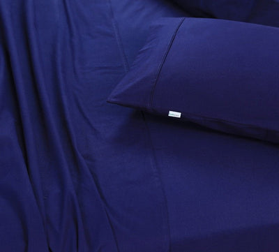 Elan Linen 100% Egyptian Cotton Vintage Washed 500TC Navy Blue Double Bed Sheets Set Payday Deals