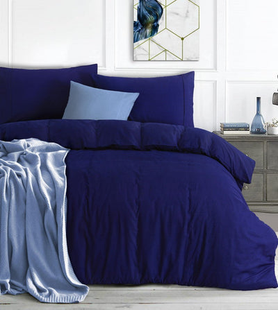 Elan Linen 100% Egyptian Cotton Vintage Washed 500TC Navy Blue Double Quilt Cover Set Payday Deals