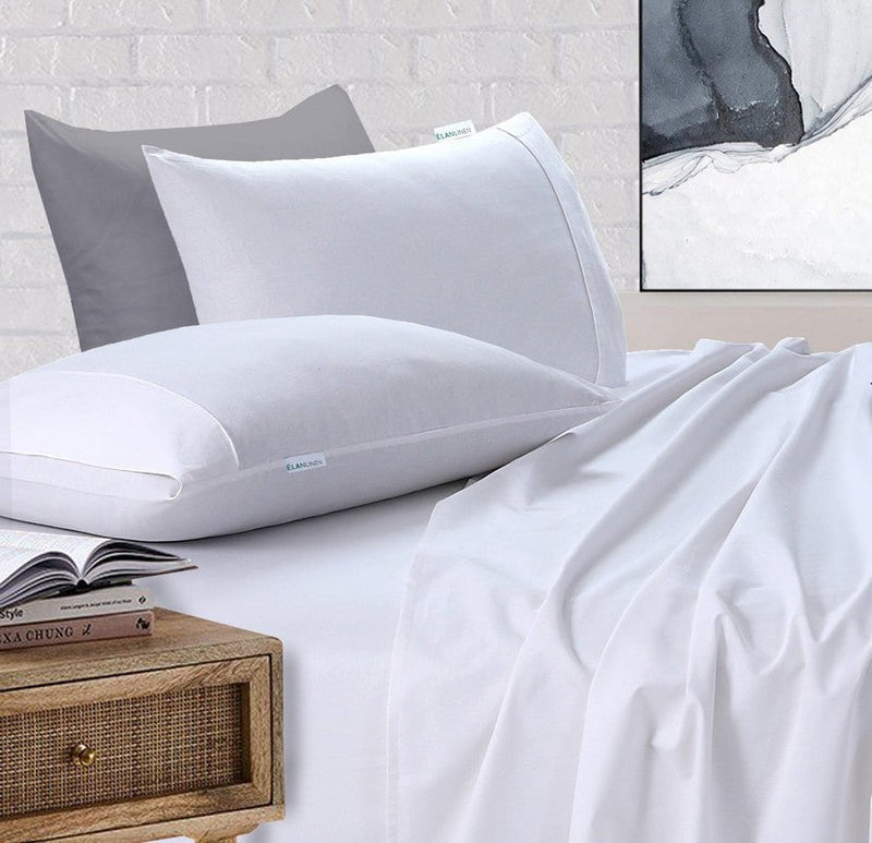 Elan Linen 100% Egyptian Cotton Vintage Washed 500TC White 50cm Deep Mega Queen Bed Sheets Set Payday Deals