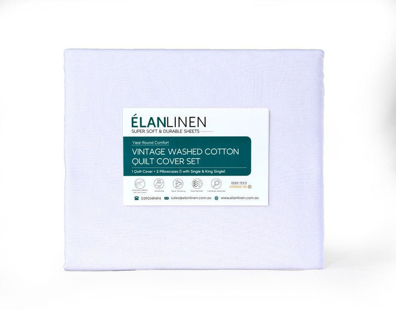 Elan Linen 100% Egyptian Cotton Vintage Washed 500TC White 50cm Deep Mega Queen Bed Sheets Set Payday Deals
