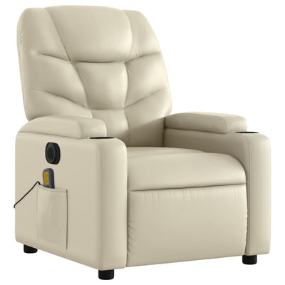 Electric Massage Recliner Chair Cream Faux Leather Payday Deals
