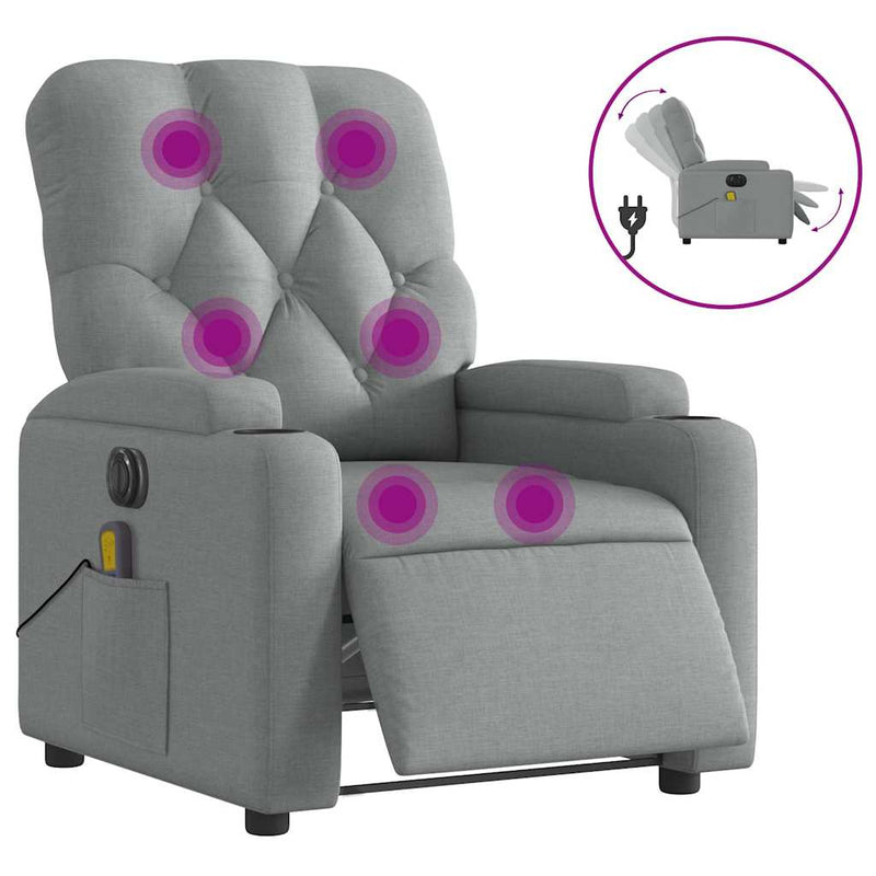 Electric Massage Recliner Chair Light Grey Fabric Payday Deals