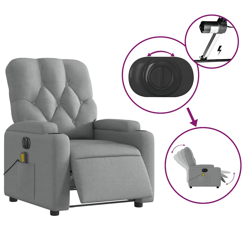 Electric Massage Recliner Chair Light Grey Fabric Payday Deals