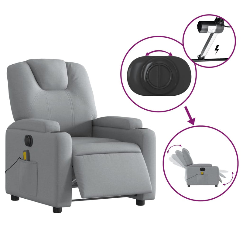 Electric Massage Recliner Chair Light Grey Fabric Payday Deals
