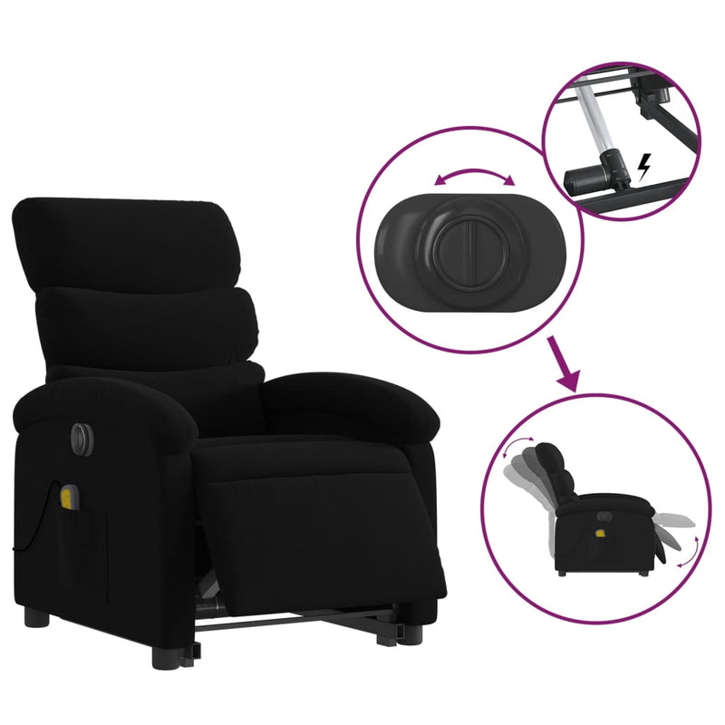 Electric Stand up Massage Recliner Chair Black Fabric Payday Deals